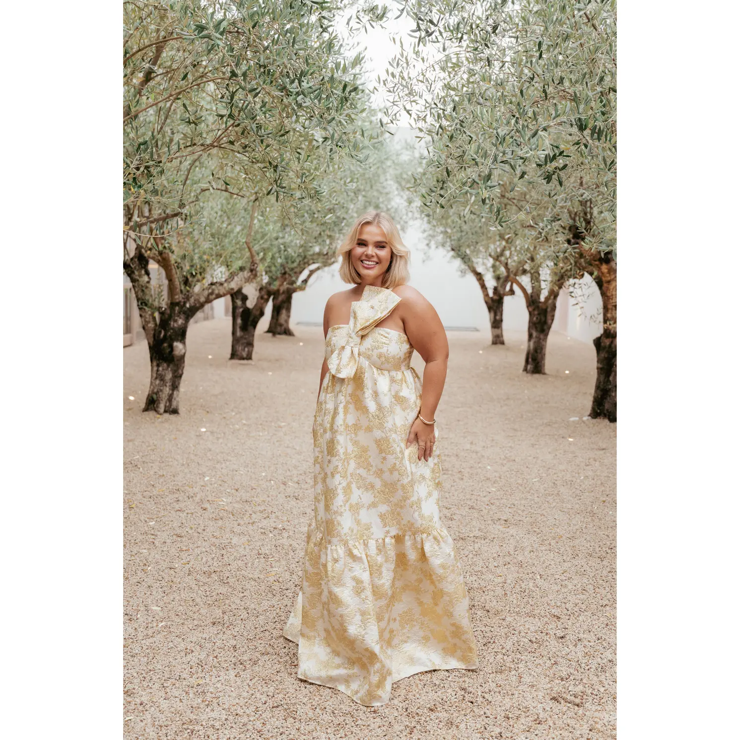 Betina Bow Front Maxi Dress - Yellow Brocade Betina Bow Front Maxi Dress - Yellow Brocade