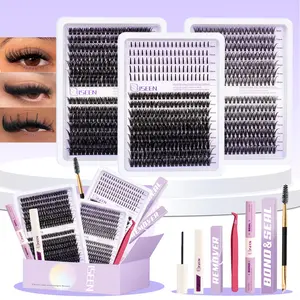Lash Clusters Kit Natural Wispy Eyelash Clusters 9-18mm DIY Lashes Extension Kit Three Boxes D Curl Individual Lashes Cluster with Bond&Seal&Remove&Eyelash Fixer&Eyelash Tweezers&Brush Eyelash Extensions Kit