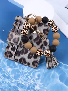 1 piece of lightweight mini Bohemian style bead wrist keychain, Keychain For Bags, with macaron colored beads and floral pattern card bag design for hanging keys and wearing on the wrist, a gift for mothers and friends