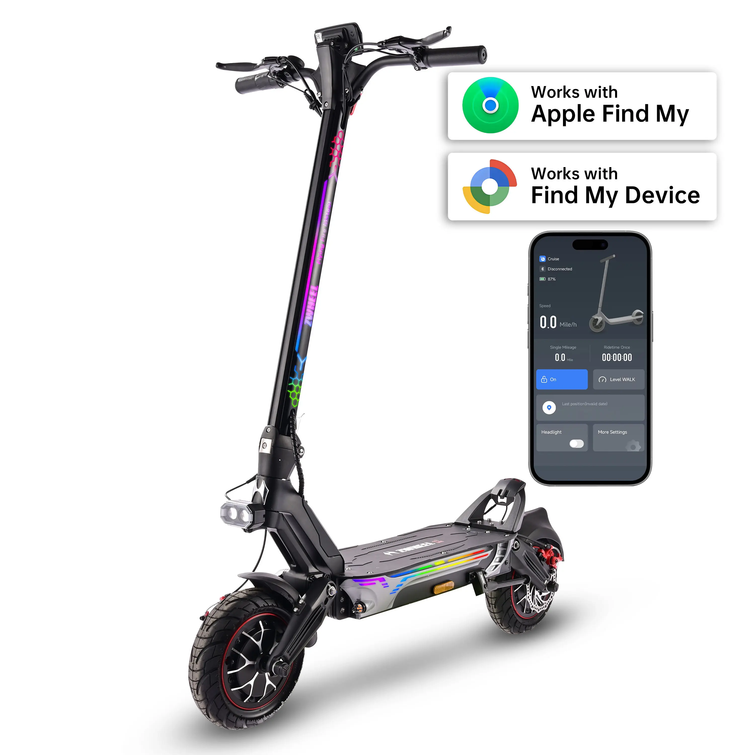 [ZWHEEL] GT1 LITE Powerful Max Pro Electric Scooter, 50 miles Range, Equipped with a 4000W dual motor, Up to 42MPH speed, 11'' Tubeless Tires, Front and rear shock absorbers, Hands-free unlocking, Anti-theft protection, and a foldable design,Summer Vibes