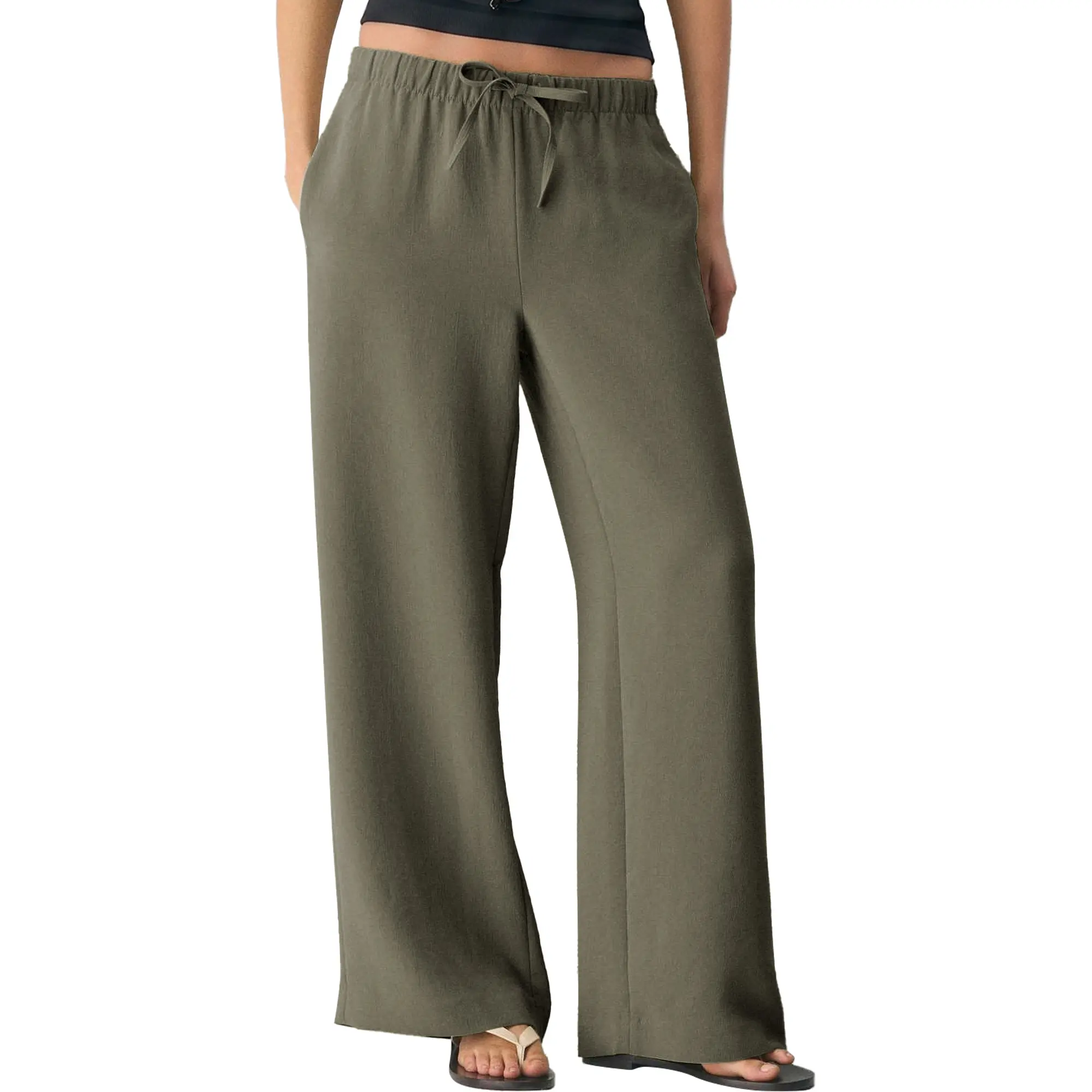 Hixiaohe Women's Wide-Leg Crepe Pants, High-Waisted Harem Pants, Non-Iron Casual Pants, Formal Trousers, Business Pants