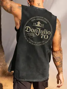 Unlock the American retro Vintage style! Made of skin-friendly pure cotton, this men's sleeveless round-neck T-shirt Tee is super cool and has a personalized Graphics text pattern, allowing you to show off your unique charm on the summer streets