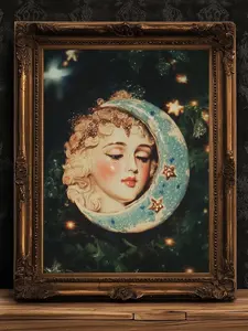 Celestial Moon Print, 90s Whimsigoth Decor, Whimsical Celestial Magical Home Decor, Crescent Moon Poster, Cosy Witchy Print UNFRAMED