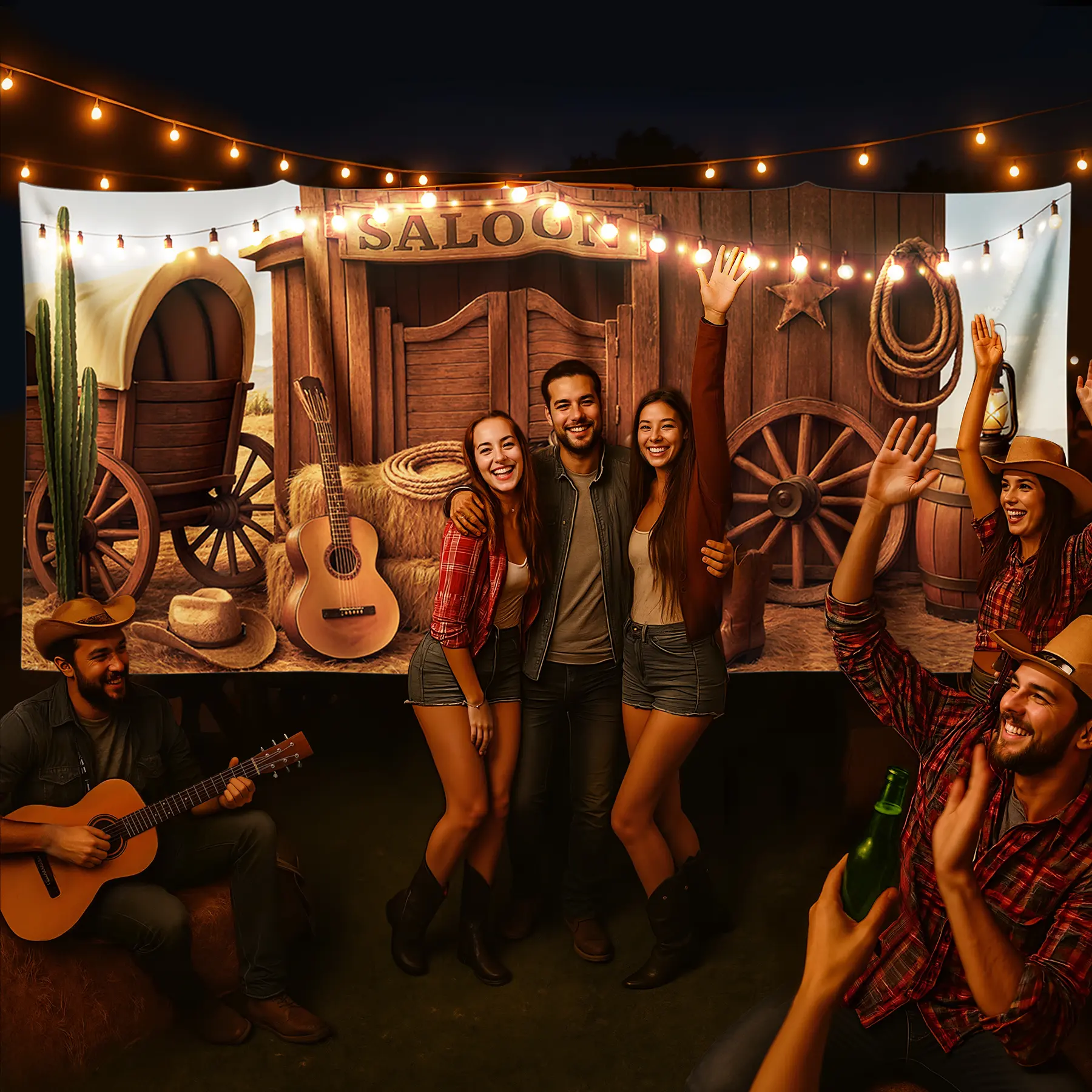 13 x 6 ft Western Party Backdrop Western Cowboy Party Decoration Wild West Decor Wooden House Barn Photo Background for Birthday Wedding Supply