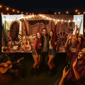 13 x 6 ft Western Party Backdrop Western Cowboy Party Decoration Wild West Decor Wooden House Barn Photo Background for Birthday Wedding Supply
