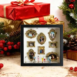 New DIY Mini Gold Grames Silhouette Box, Upgrade Shadow Box Frame Kit with Gold Miniature Museum & Figurines, Celebrate Your Unique Memories in Style, for Anniversary, Wedding, Birthday & Home Decor 01