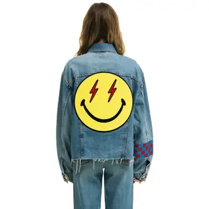 STOKED BOLT SMILEY OVERSIZED CUTOFF DENIM JACKET - VINTAGE