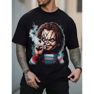 Men's clothingChucky T-Shirt Black Chucky-Inspired Casual Polyester, Crew Neck, Machine Washable