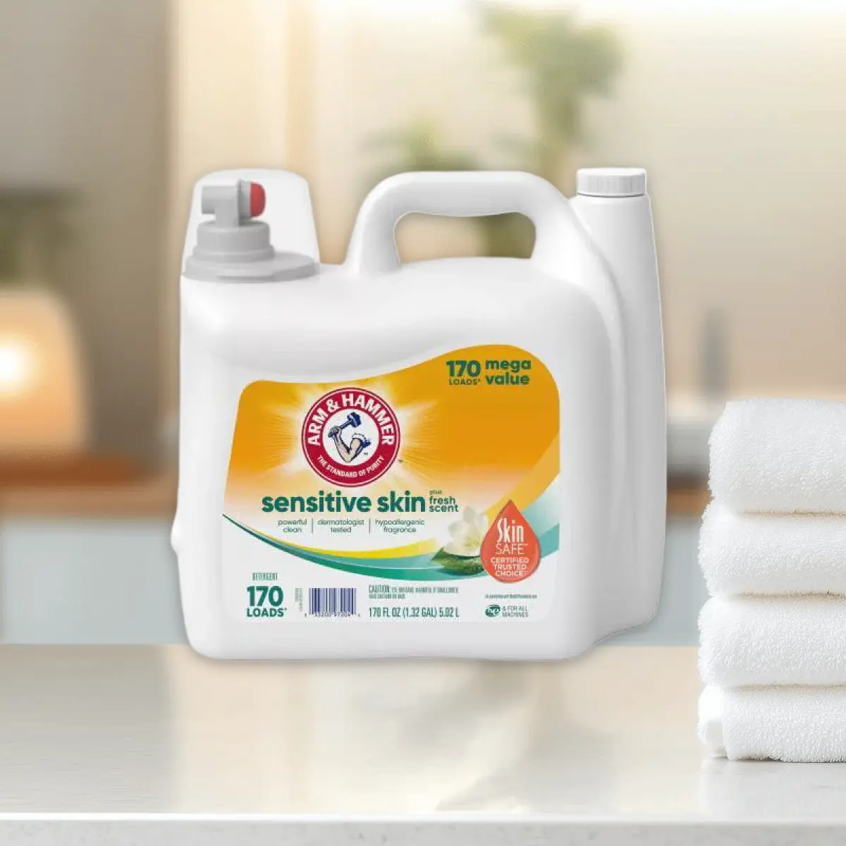 Arm & Hammer Sensitive Skin Laundry Detergent 170oz - Free & Clear Formula, Hypoallergenic, 170oz, for Sensitive Skin, Large Value Size, HE Compatible