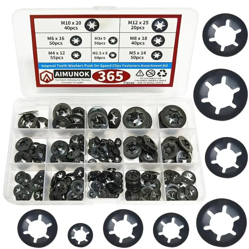 Internal tooth star lock washer, push-in quick locking fastener classification kit, decorative star-shaped lock washer