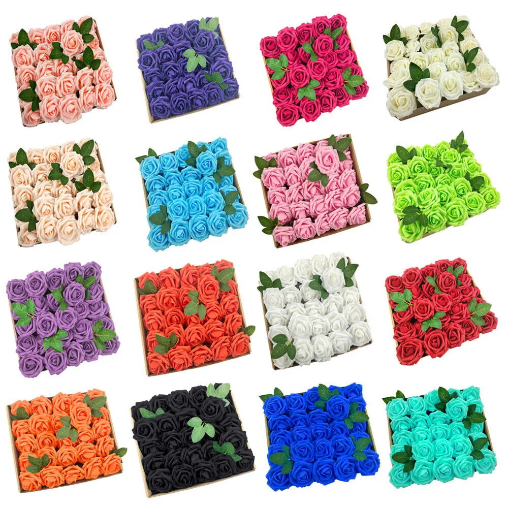 25/50pcs Latex Foam Rose Colorful Artificial Flowers with Stem Perfect For Wedding Bouquets Centerpieces Bridal Shower Party Decoration Decorative Plants Ornaments