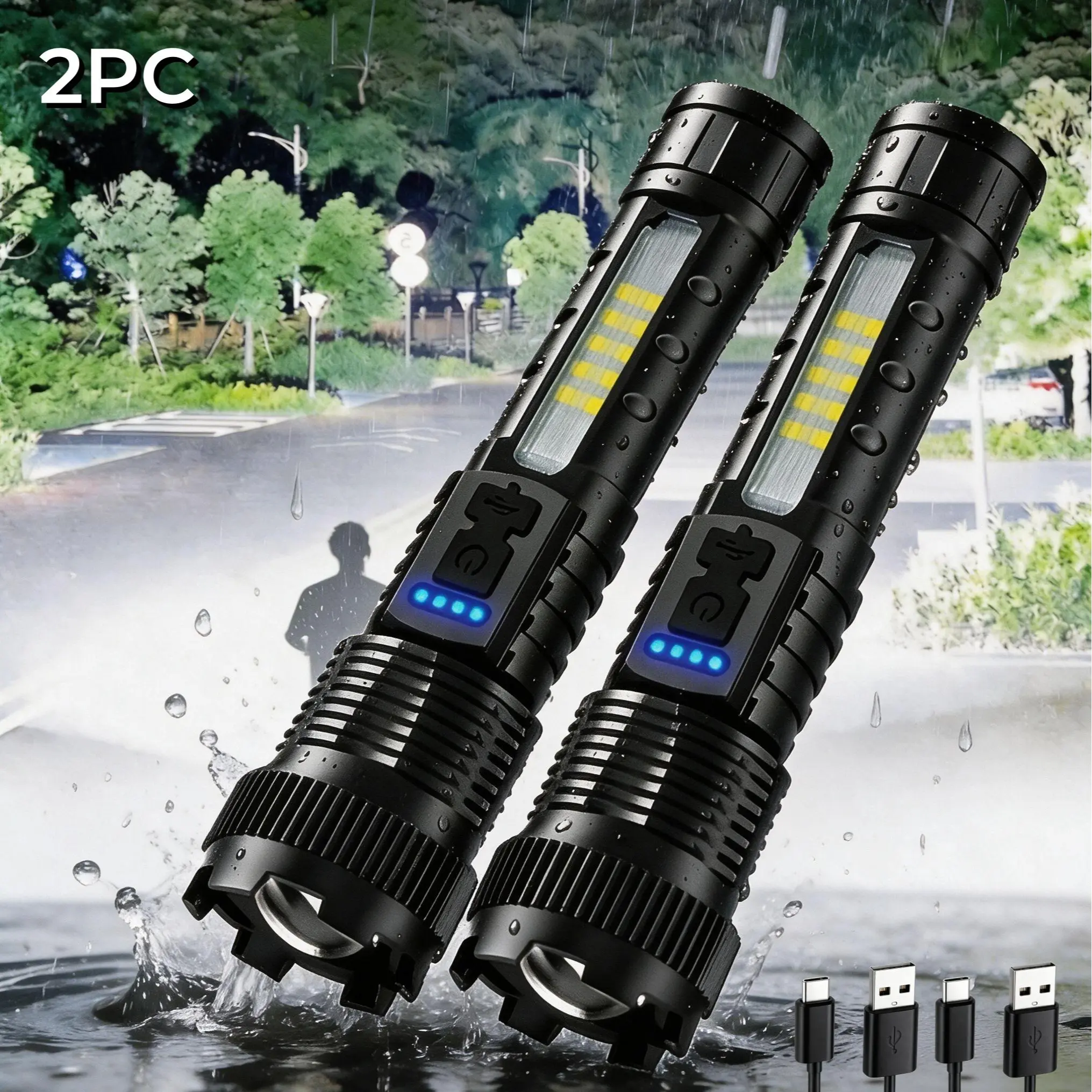 Buy 1 Get 1 Free! 2 Pack USB Rechargeable Tactical Flashlights, High Power 6 Modes Torch with COB Side Light & Magnetic Base, Portable Bright Flashlight for Camping, Emergency & Outdoor Use