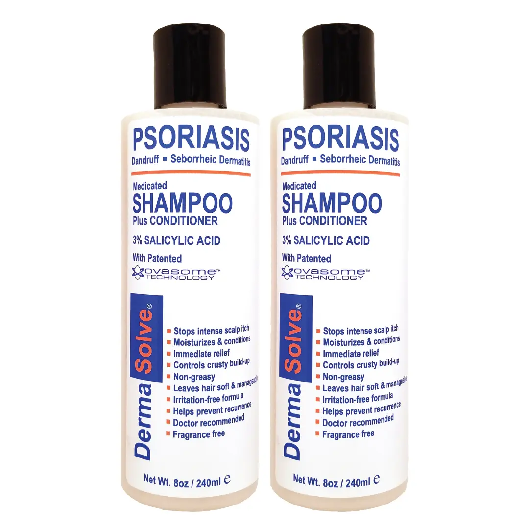 Dermasolve Scalp Psoriasis Medicated Shampoo & Conditioner - Naturally Heals Dandruff Seborrheic Dermatitis Itchy Flakey Inflamed Skin & Provides Soothing Moisturizing Relief - 8 oz bottles (2 Pack)