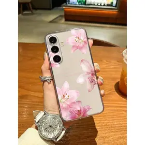 1pc Lily & Slogan Dried Flower & Fruit TPU Transparent Lightweight Phone Case Compatible With Samsung Galaxy Series A54/A53/A52(A52S Compatible)/A34(5G)A32(5G)/A14(5G)/A13 5G/A04S/S21/S21U/S22/S22U/S23/S23+/S23U And S24 Series A15/A35(5G)/A55(5G)/A25(5G)