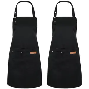 Set of 2 Black Aprons - Adjustable & Pocketed for Cooking, Grilling, Baking and Arts Set of 2 Black Aprons - Adjustable & Pocketed for Cooking, Grilling, Baking and Arts