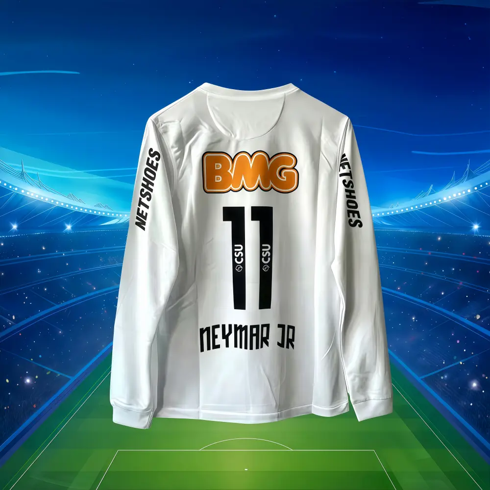 2011/12 Season Home Neymar #11 White Long-Sleeve Fan Edition Soccer Jersey