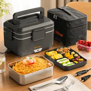 Nifogo 110V/12V/24V Multi-Scene Electric Food Warmer 1.5/1.8L Leak-Proof Portable with Tableware & Carry Bag for Car & Home