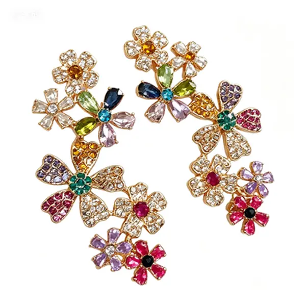 Women's Fashion Flower Design Earrings - Colorful Rhinestone-Decorated, Adjustable, Piercing-Free, Elegant Everyday & Party Jewelry, Exquisite Birthday Gift Accessory