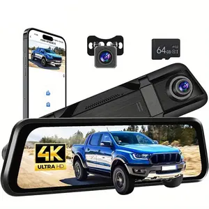 Dual 4K+1080P WiFi Mirror Dash Cam Front Rear, 9.66 Inch IPS Touch screen, APP Control, 4K HDR Night Vision, Loop Recording/G-Sensor, 64GB TF Card, Parking Assistance/24H Parking Monitor, Truck accessories, fathersdaygift