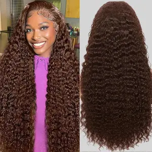 Bling Hair Chocolate Brown Deep Wave Lace Front Wigs Human Hair 4# 13x4 13x6 HD Lace Frontal Wigs Curly Human Hair Brown Glueless Wig For Women Pre Plucked with Natural Hairline #TikTokShopHolidayHaul