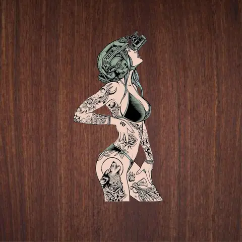 Tattoo Art Girl Sticker, Tactical Helmet & Inked Aesthetic Line Art for Laptops & Gear, Sticker Vinyl Waterproof