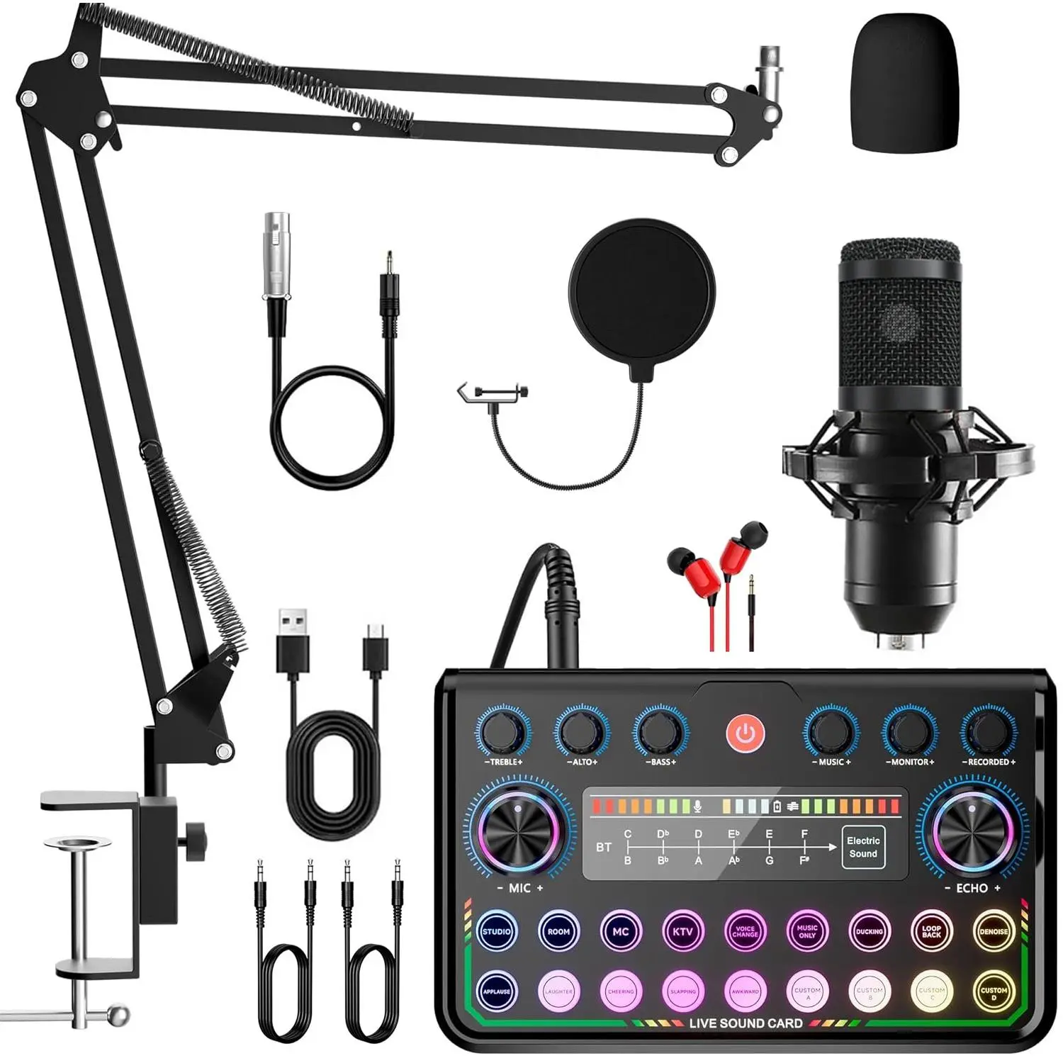 Professional Podcast Equipment Package, Live Sound Card Sound Control Equipment, Live Audio Mixer, BM-800 Condenser Microphone Set, DJ Sound Control Equipment, Recording Kit for Music, Singing, Live Broadcast Party