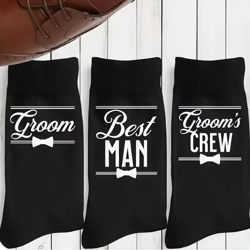 Wedding Socks 1 Pair, Groom's Themed with Name/Title, Best for Man & Groom's Crew, Groomsmen Gifts, Black & White Wedding Party Outfit, Bridal Shower Favors, Bachelor Party Props, Labeled Sock for Groom to, Tube Socks
