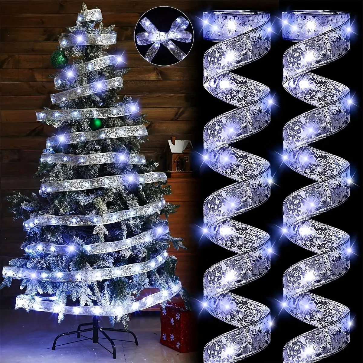 Christmas light strip, decorative lights for Christmas trees, living room and bedroom decor, white flowing light strip, 9.84 ft/30 LED warm white flowing light strip. Shipped without batteries; requires purchasing 2 AA batteries separately.