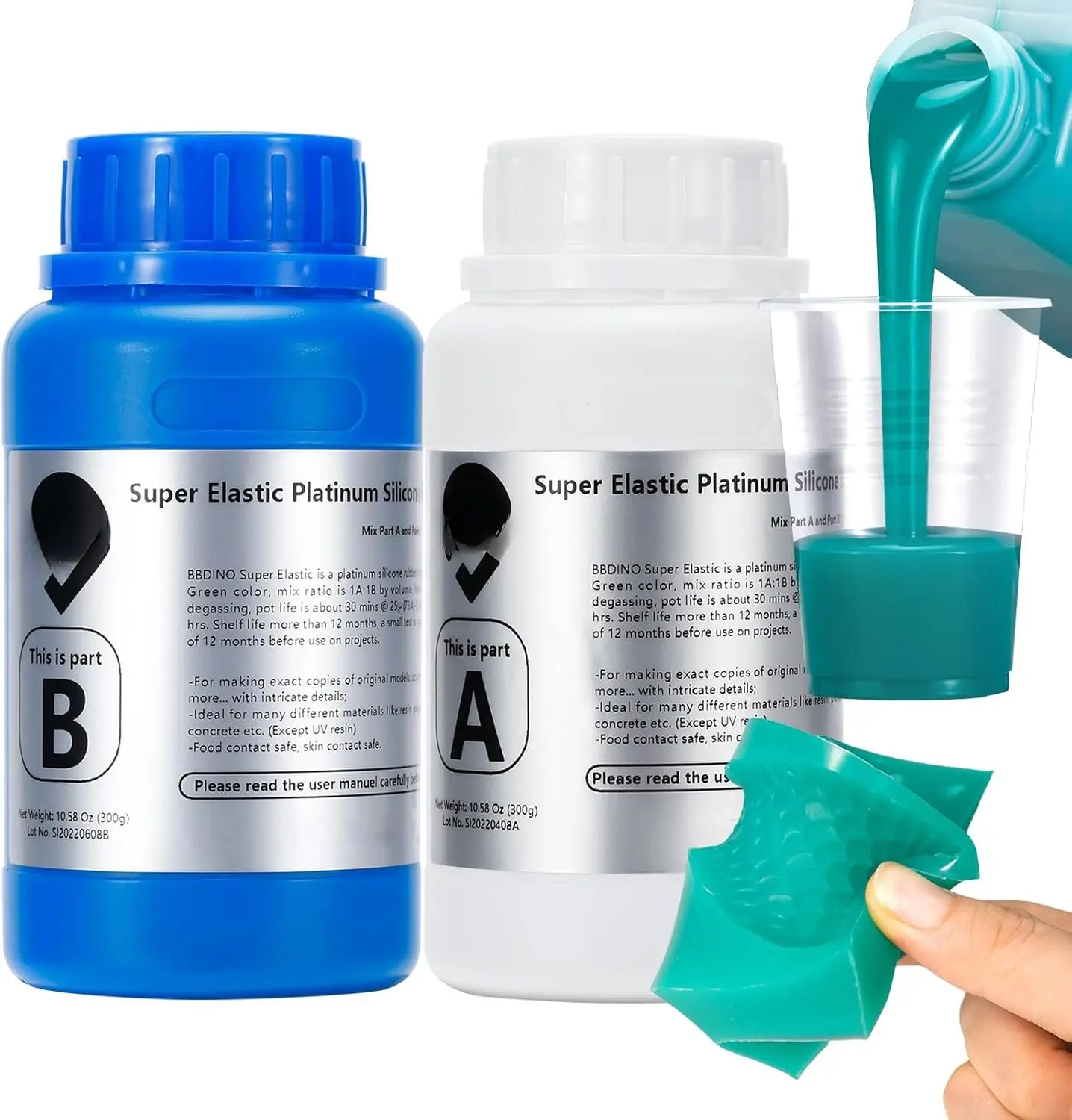 Mold Making Kit, Super Elastic Liquid Silicon for Mold Making, N.W. 21.2 oz, 1:1 by Volume, Jade Green, Ideal for Casting  Molds for /Plaster/Wax/ etc.