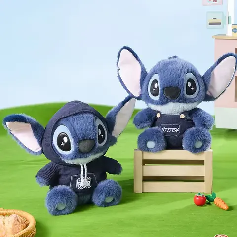 Disney Lilo and Stitch Comics Series No.12 14in Sitting Collectible Stuffed Doll - Hoodie & Overalls, Cute Animal Design, Huggable Charm, Spot Clean Kids Toy Gift