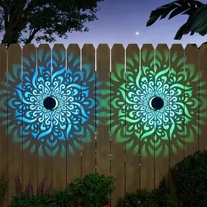 Solar Mandala Fence Lights, Decorative Solar Mandala Lights, Waterproof LED Decorative Lighting for Garden Post Patio Backyard Yard Art Decor(2 pcs)