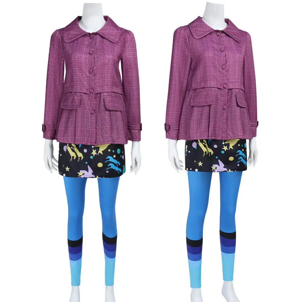 Luna Lovegood Purple Plaid Coat Cosplay Costume Set Star Print Skirt Trousers Glasses for Comic Con