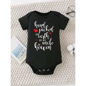 Cute Baby Bodysuit With Hand Picked For Earth By My Uncle In Heaven Print Soft Versatile Round Neck Button Detail Regular Fit All Seasons Knitted Fabric Onesie For 0-12 Months