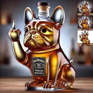 Creative Transparent Glass Bottles French Bulldog-shaped Red Wine Bottles Irregularly Shaped Sealed Sparkling Wine Whiskey, HS04015