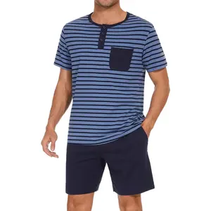 Men's Pajama Sets Cotton Loungewear Pjs Shorts Sets 2 Piece Short Sleeve Sleepwear With Pockets S-3XL