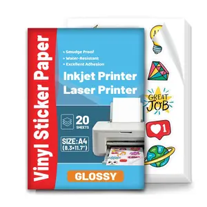 20/30/40 sheets of A4-sized glossy white vinyl self-adhesive waterproof label paper, suitable for inkjet printers, suitable for DIY production, craft labels, stickers, versatile use and Glossy Finish