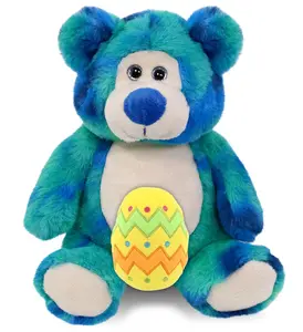 DOLLIBU Super Soft Blue Tie-Dye Polyester Bear Stuffed Toy - 9 In, with Yellow Easter Egg, Personalized Gift for Toys & Hobbies Enthusiasts