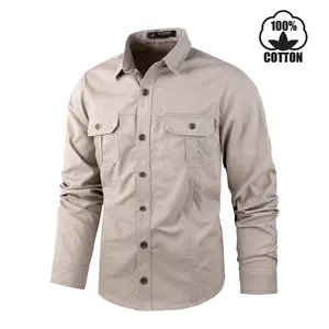 Men’s Long Sleeve Cotton Work Shirts with 2 Pockets Casual Button Down,100% cotton shirt, Long Sleeve Shirt Fit, Tactical Shirt Button Up,Industrial Work Shirt