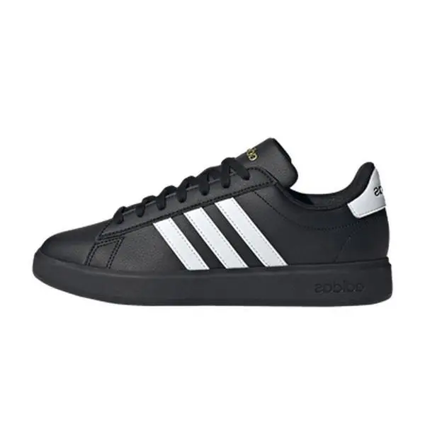 Adidas Grand Court 2.0 'Black White' Women's Round Toe Lace-Up Sneakers All Seasons Stripe Design Lightweight Breathable Mesh Upper, Mesh Casual Sneakers, Outdoor Casual Sneakers