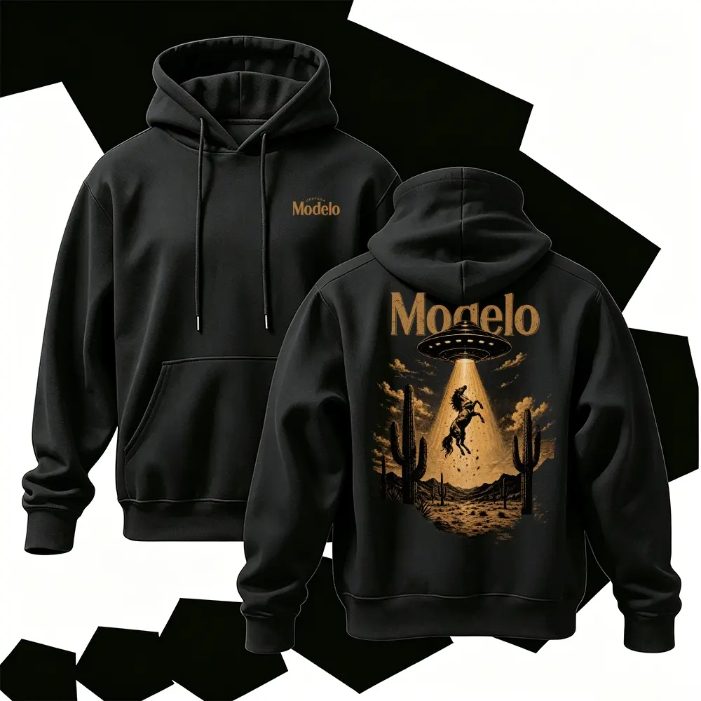 Vintage Hoodie Men American Retro UFO Alien Graphic Hooded Sweatshirt Unisex Streetwear