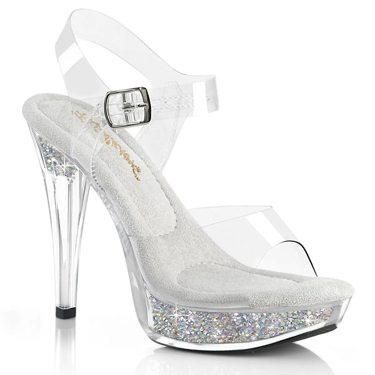 Women's Sparkling Platform Stiletto Heels Sandals - 5in Heel, 1in Platform, AB Clear/Silver Rhinestones, Classy Summer Formal Cocktail Footwear