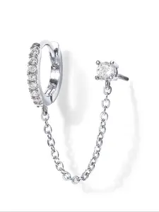 1pc Elegant Rhinestone Zirconite Decorated Hoop Dangle Earrings, High Quality Earrings, Trendy Chain Design Stud Earrings, Fashionable Jewelry for Women for Anniversary, Engagement, Wedding