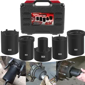 Spindle Nut Socket Tool Kit 5 count Axle Hub Lock Nut Socket Set 1/2 Drive Wheel Drive Spindle Nut Remover Installer for Ford Dana 50/60, Chevy, and , Replace# 648636 Lug Out Spindle Socket Set