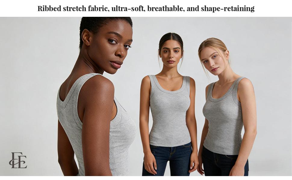 EssElegance Ribbed Workout Tank Tops for Women with Built in Bra Tight Racerback Scoop Sports Tank Neck Athletic Top for Summer And All Seasons Womenswear Bras