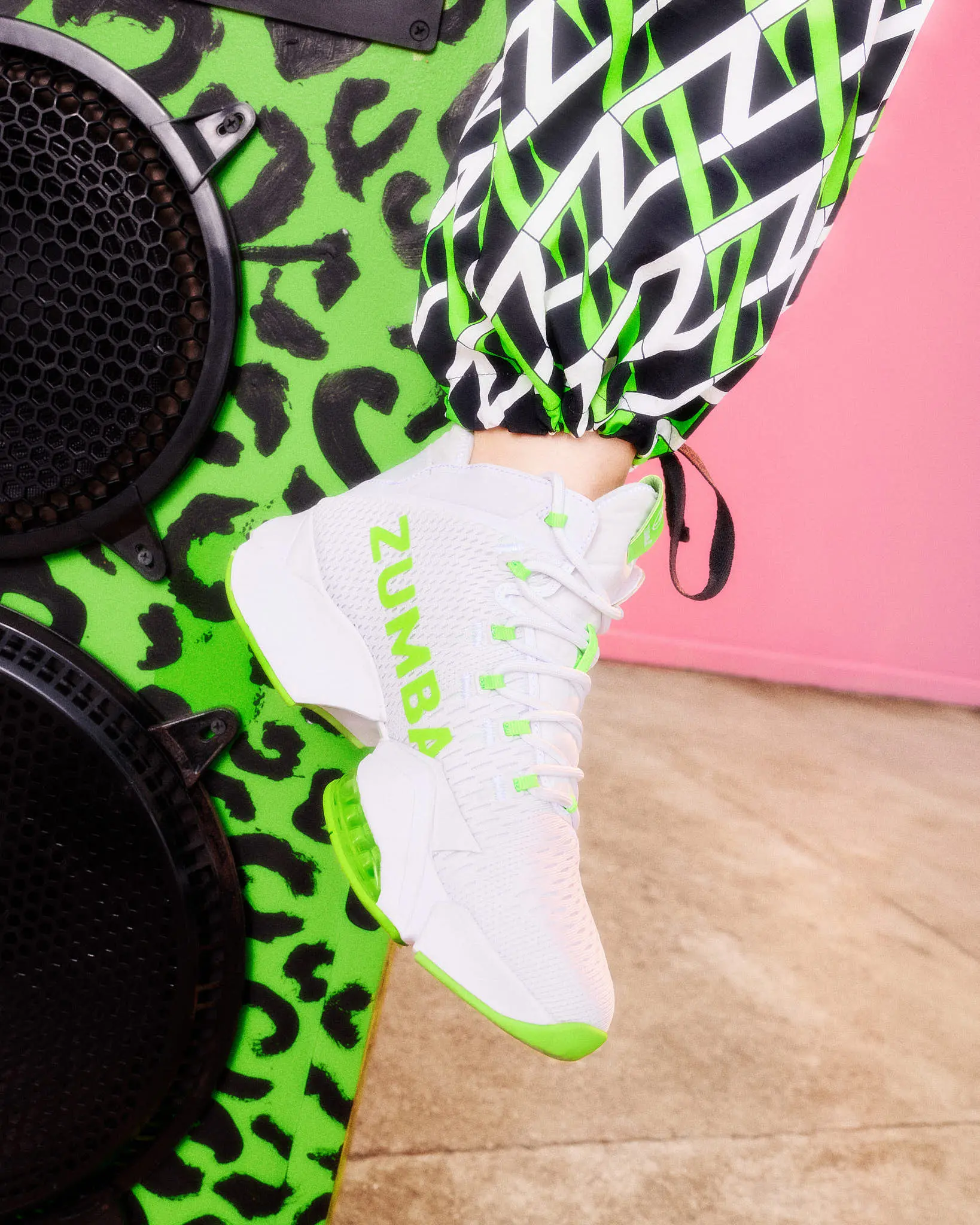 Zumba Air Stomp Funk 2.0 Training & Gym Shoes for Women - White/Green, Airbag Cushion, Breathable Snug, High-Impact Gym, Split Sole, Sporty Training & Gym Shoes