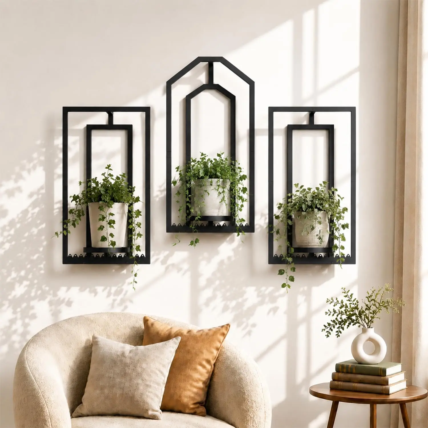 Wall Planter for Indoor Plants, Floating Metal Wall Shelf, Modern Decor | Floating Metal Wall Shelves with Unique Mixed Frame Design for Indoor Plants, Candles, Modern Home Décor