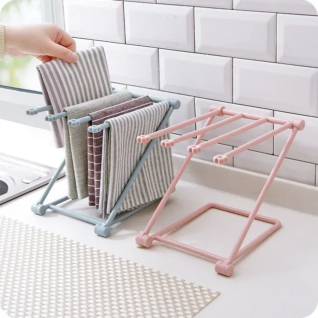 Foldable Plastic Dishcloth Rack Organizer, Lightweight Home Storage Holder with Easy Installation