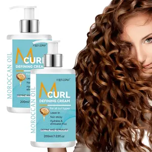 2 bottles of 200ml curly hair styling cream, curly hair care cream, specially formulated for wavy and curly hair types, can enhance the luster and fluffiness of hair, containing castor oil and shea butter, soothe frizz, moisturize hair, Frizz Control