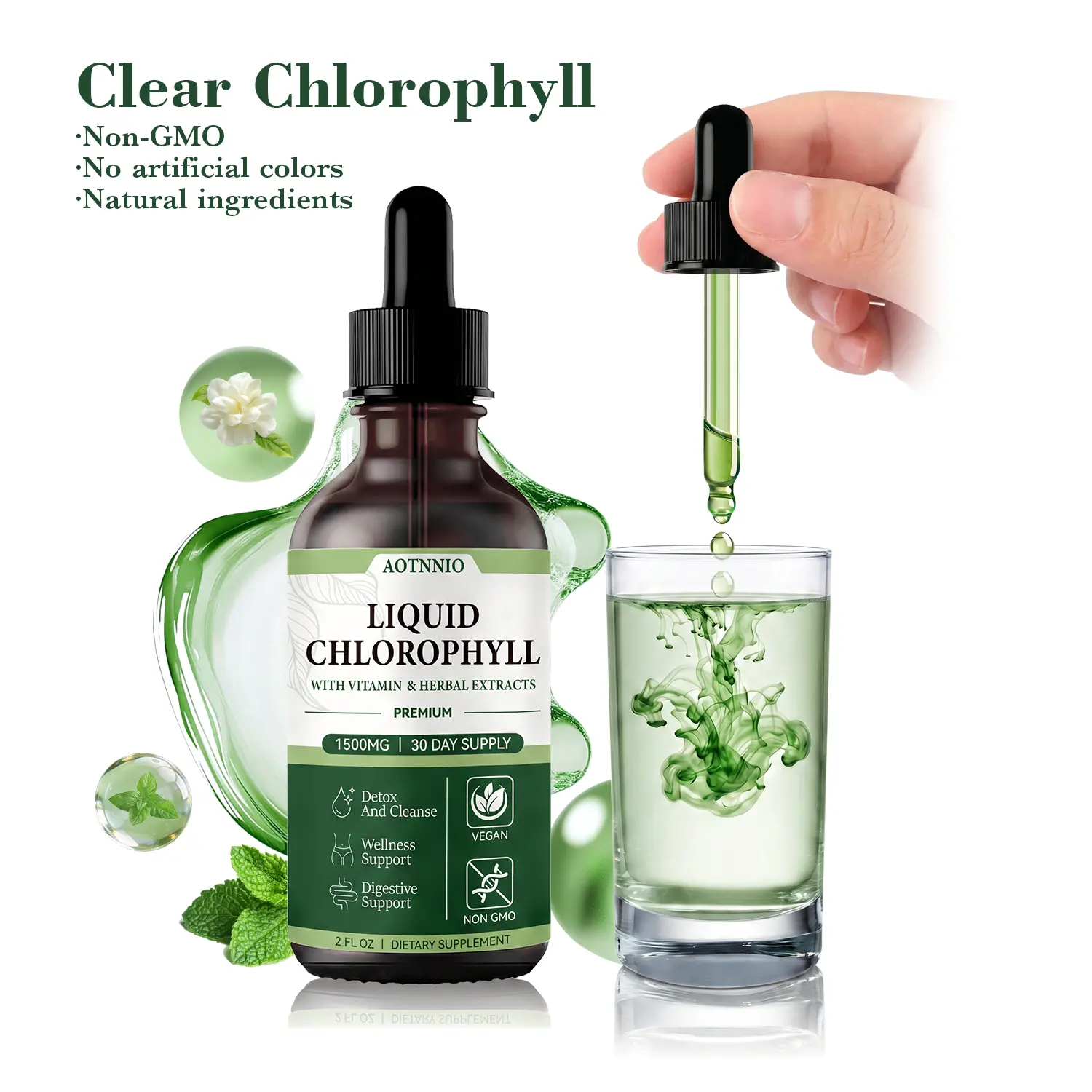 Liquid Chlorophyll Drops | 30 Day Supply | 1500mg Plant-Based Formula | Daily Wellness & Refreshing Routine