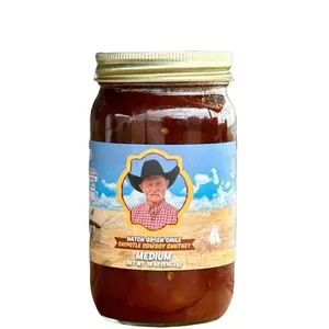 KENT ROLLINS Green Chile and Chipotle Cowboy Chutney 18 oz Gluten Free Vegan Dairy Free Trans Fat Free Dip Sauce with Diced Tomatoes and Chipotle Pepper